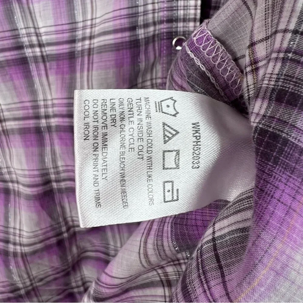 Rock 47 by Wrangler button down embroidery cross back Purple Plaid Casual Shirt